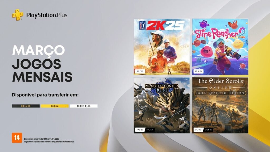 PS Plus de Março: Confira os Destaques Imperdíveis, Incluindo Monster Hunter Rise e The Elder Scrolls Online