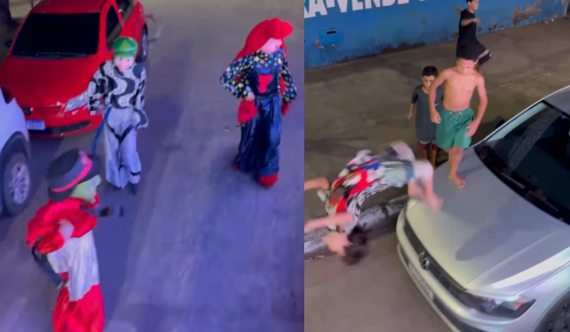 crianças dão mortal e roubam o espetáculo da 'Carreta da Alegria'