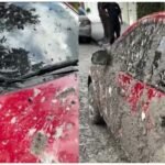 Atriz tem carro coberto de concreto ao estacionar perto de obra