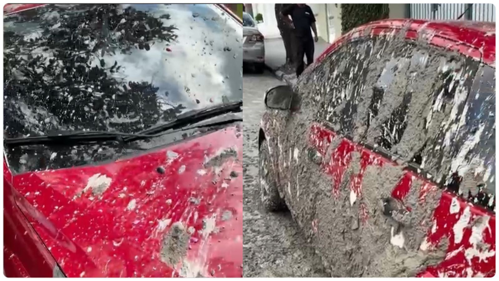 Atriz tem carro coberto de concreto ao estacionar perto de obra