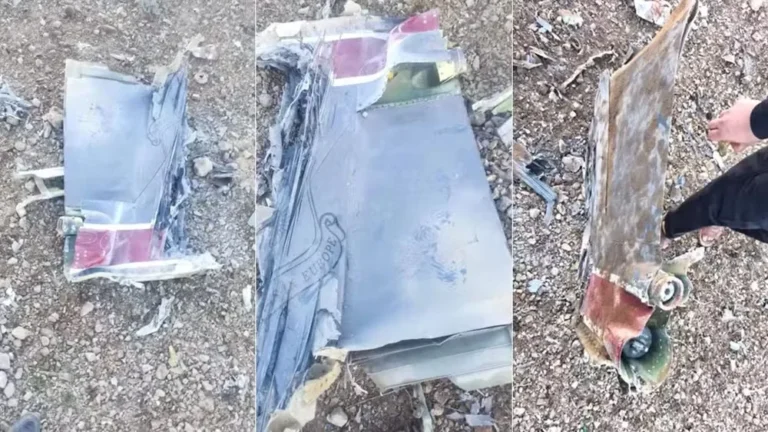 Destroços de jato dos EUA abatido por defesas aéreas do Irã em 3 de abril de 2026, segundo mídia iraniana.