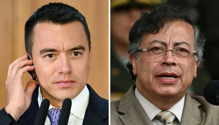 O presidente do Equador, Daniel Noboa (à esquerda) e o e o presidente da Colômbia, Gustavo Petro (à direita).