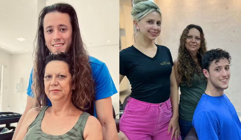 Filho deixa cabelo crescer por 4 anos e doa à mãe com câncer