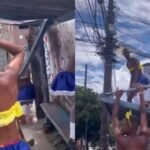 Homens dançam em ponto de ônibus e destroem estrutura em Salvador