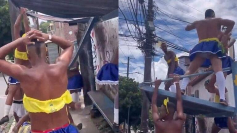 Homens dançam em ponto de ônibus e destroem estrutura em Salvador