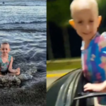 Menina com leucemia se emociona ao reencontrar o mar após 10 meses