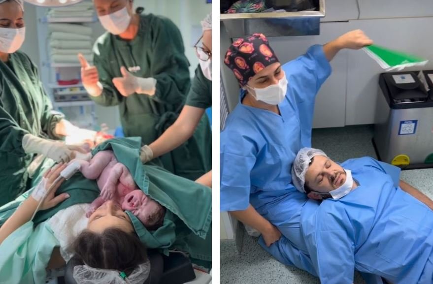 pai viraliza após desmaiar no parto do filho; médicos se divertem