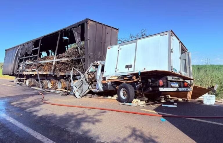 Pai e filho morrem após caminhonete bater em carreta parada na MG-428