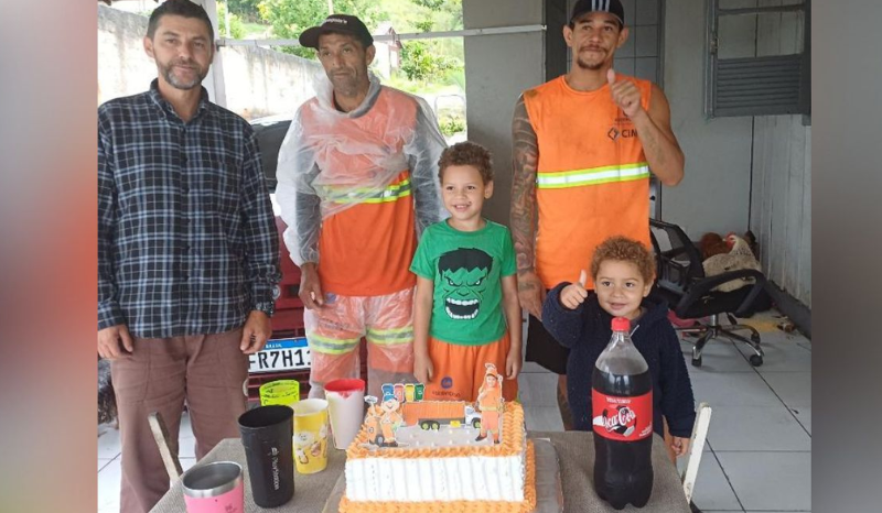 menino comemora aniversário com tema “gari” e recebe surpresa