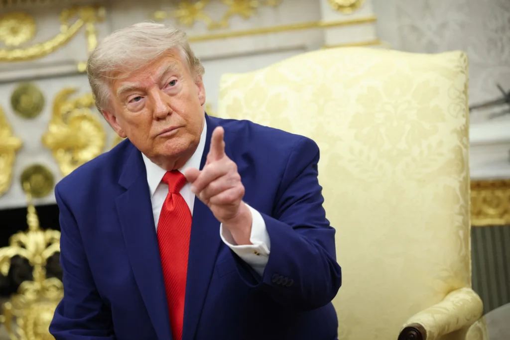 WASHINGTON, DC - JULY 21: U.S. President Donald Trump takes questions from the media during a bilateral meeting with President of Lebanon Joseph Aoun in the Oval Office of the White House on July 21, 2026 in Washington, DC. Aoun is visiting the White House on the final day of a four-day trip to Washington to discuss the conflict between Israel and Hezbollah as the Israeli military begins its first limited withdrawal from Lebanon following last months U.S.-brokered agreement. Kevin Dietsch/Getty Images/AFP (Photo by Kevin Dietsch / GETTY IMAGES NORTH AMERICA / Getty Images via AFP)