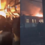 Passageiros enfrentam incêndio em trem e buscam fuga sobre trilhos Passageiros enfrentam incêndio em trem e buscam fuga sobre trilhos