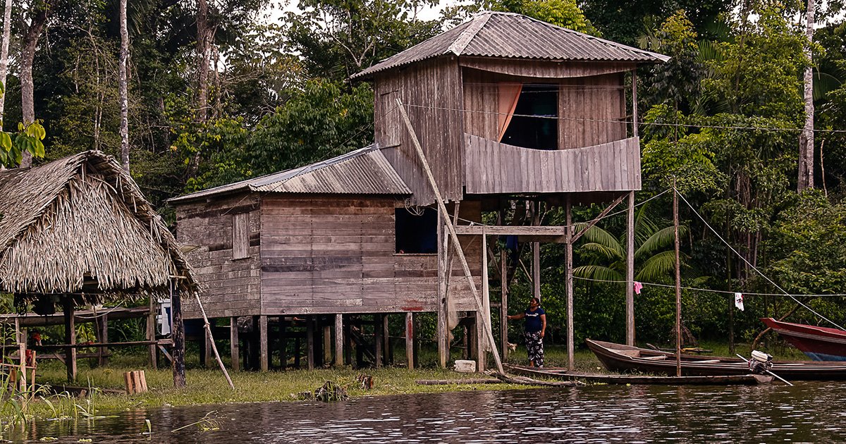 Construção suspensa em região amazônica