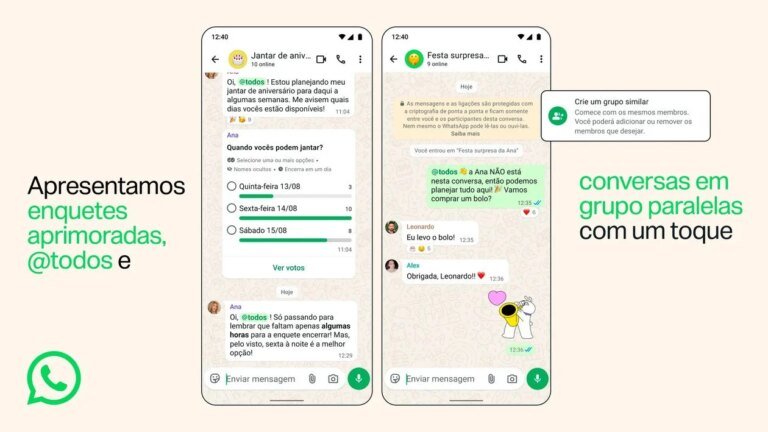 WhatsApp introduz menções em grupo e aprimora enquetes e recursos