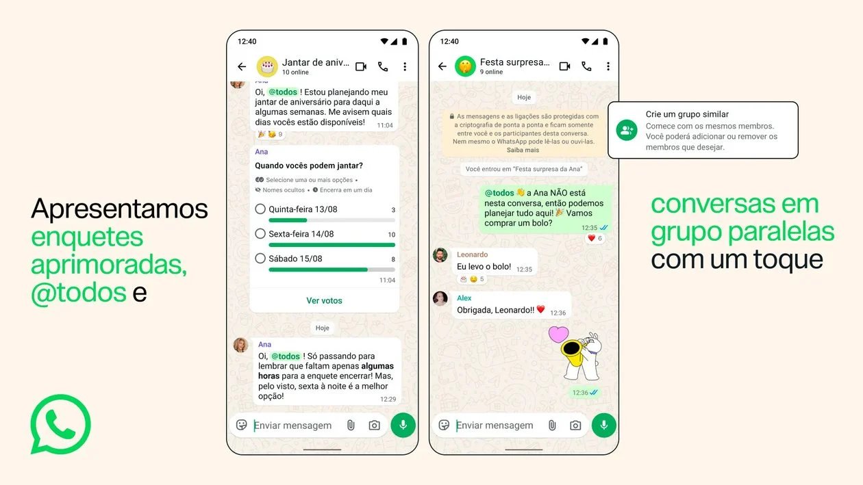 WhatsApp introduz menções em grupo e aprimora enquetes e recursos