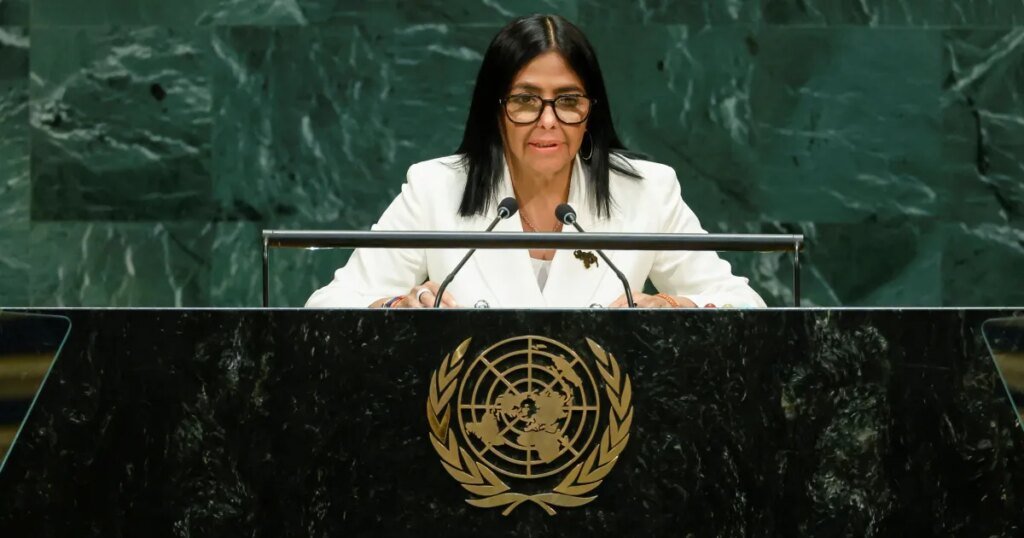 Na ONU, Delcy ignora Maduro, acena a Trump e promete eleições na Venezuela