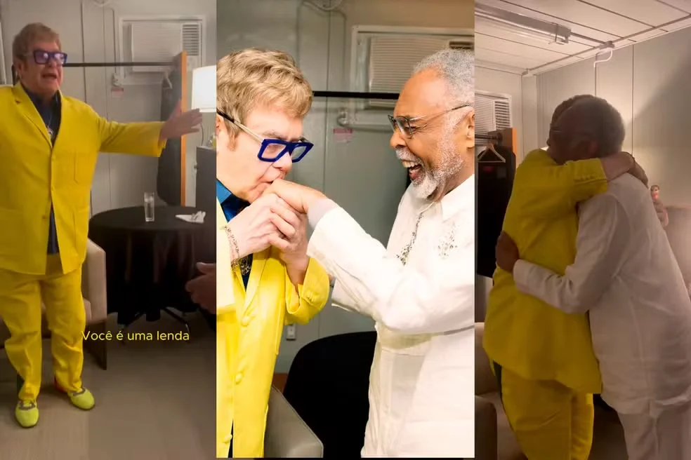 Elton John exalta Gilberto Gil nos bastidores do Rock In Rio