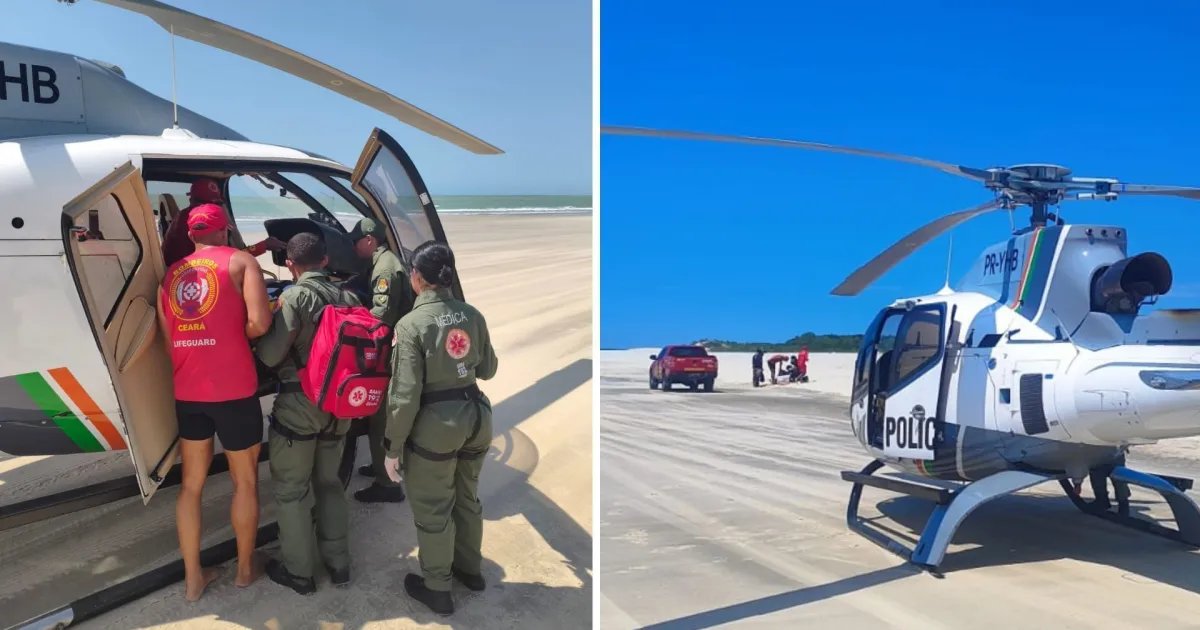 Helicóptero resgata turista após acidente com quadriciclo em Jericoacoara